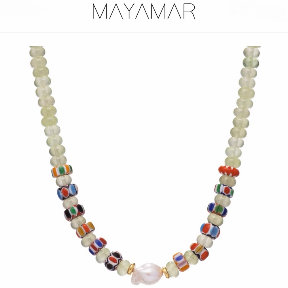 Jade & baroque pearl Ceramic Cleo 24k Gold plated Necklace